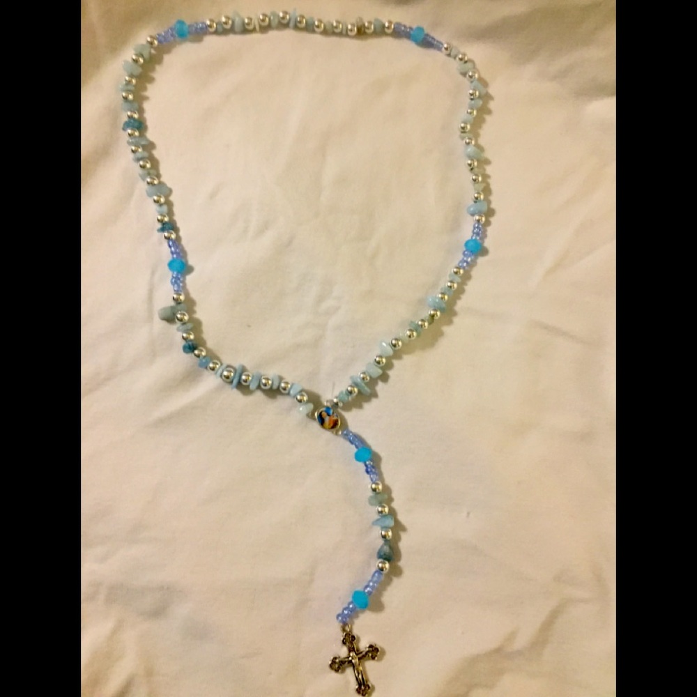 Handmade Rosary with blue rock stones, New.